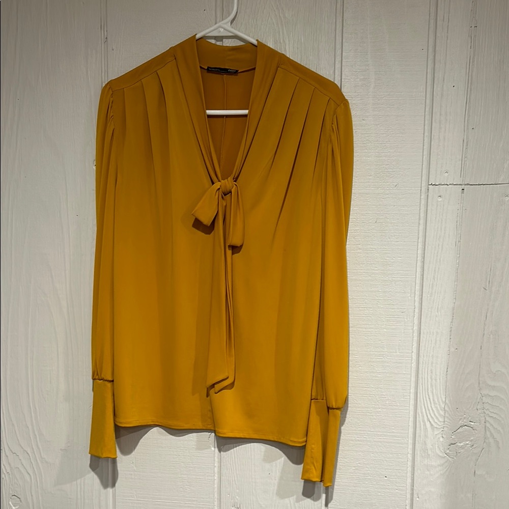 Zara Mustard Yellow Long Sleeve Blouse
